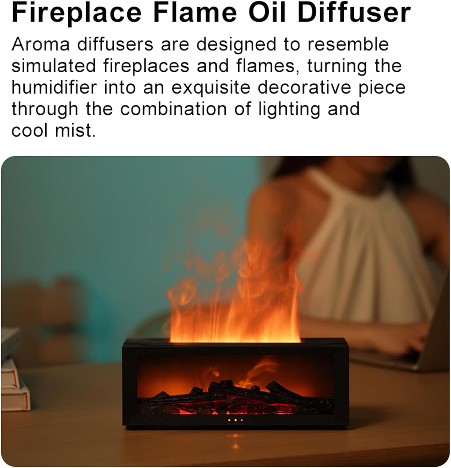 Essential Oil Diffuser, Fireplace Flame Air Diffuser Humidifier,7 Colors Aromatherapy Aroma Diffuser, Ultrasonic Aroma Humidifier with Timer for Bedroom Home Office Yoga