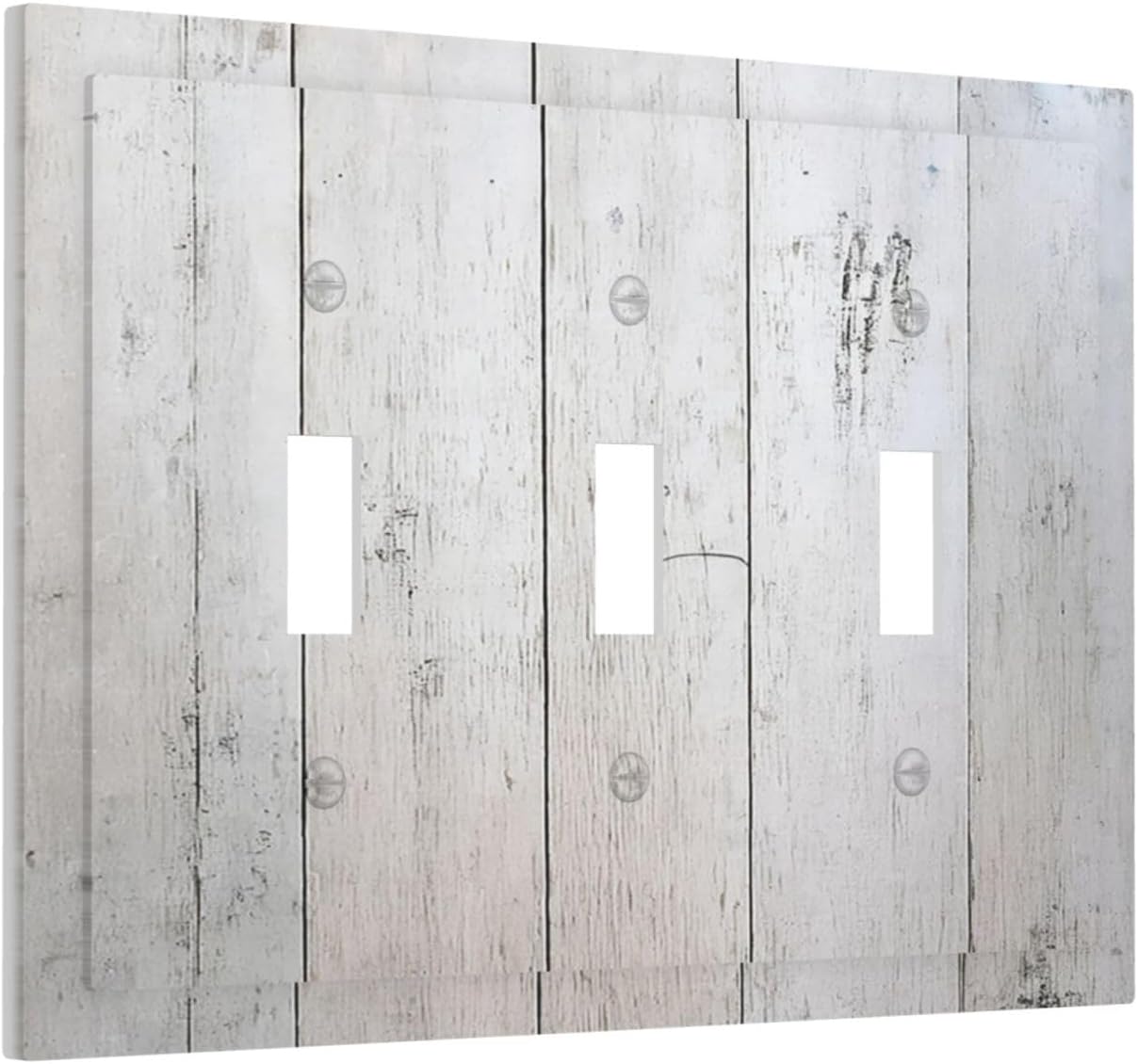 Rustic White Grey Wood Grain Decorative Switch Plates 3 Gang Wall Plate Triple Toggle Light Switch Cover Electrical Wall Panels Faceplate for Bedroom Bathroom Decor