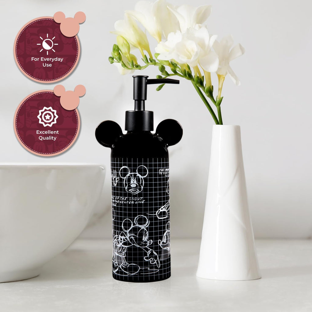 Disney Mickey Mouse Ceramic Soap Dispenser – Black Hand Soap Dispenser or Lotion Pump, Bathroom Decor and Kitchen Accessories – Officially Licensed Disney Home Decor