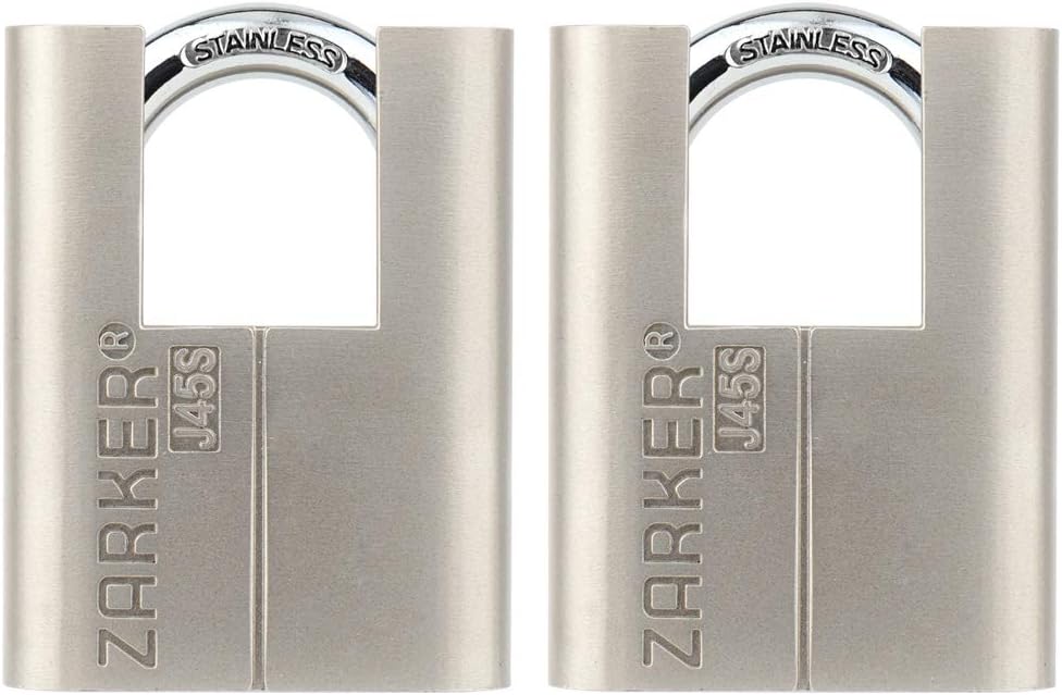 J45S keyed Alike Padlocks, Heavy Duty Stainless Steel Shackle Lock, 6 Keys, Waterproof and Rustproof Storage, Warehouses, Garage, Outdoors, 2-Pack