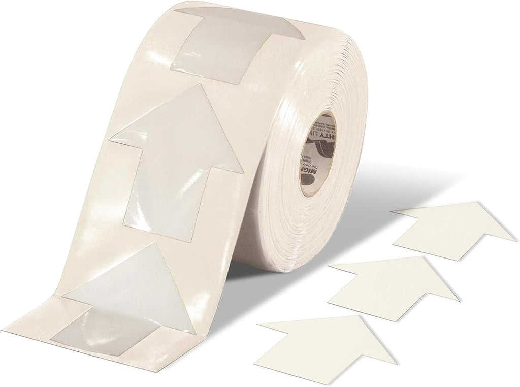Mighty Line 5.5" Wide Solid Arrows Roll, Directional Sticker Sign Floor Marking Tape for Safety, Caution, Warning, Heavy-Duty, Peel and Stick, Adhesive, Industrial Quality, White, Pack of 200