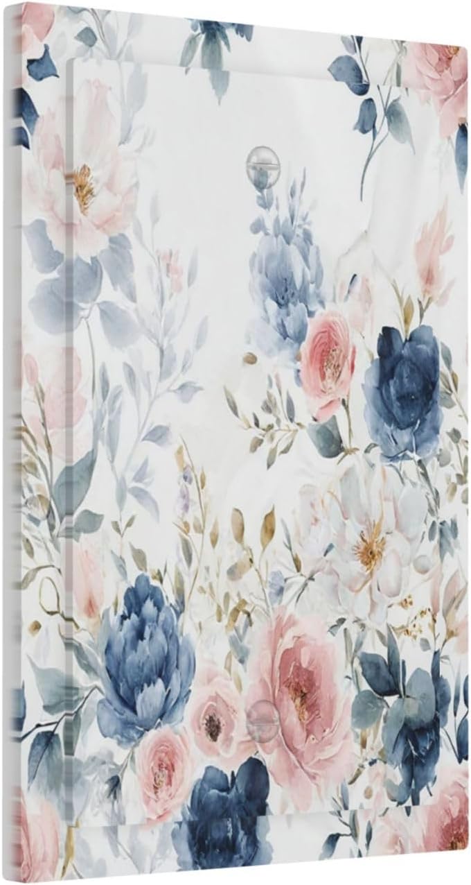 Elegant Watercolor Pink Blue Flowers Floral 1-Gang No Device Blank Wallplate Electrical Light Switch Covers Decorative Receptacle Face Plate Cover for Bathroom 5 X 3 IN