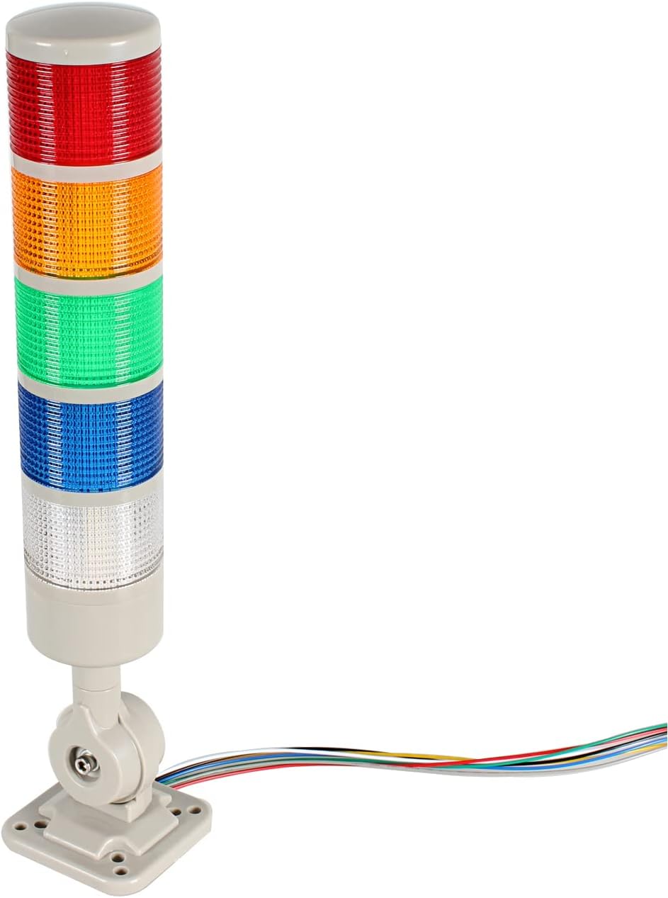LED Signal Tower Stack Lights, Andon Warning Columns, Flashing/Steady Rotatable Lights, 12V 24V DC (5-Layer, Buzzer)