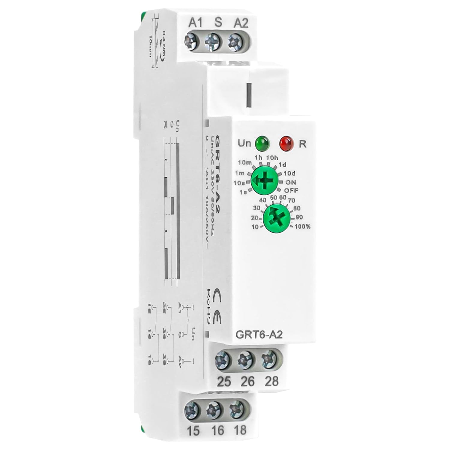 Time Relay GRT6-A2 Delay On Timer Switch, 10A 230V Adjustable Timer Relay in Din Rail for Industrial Grade Waterproof and Dustproof Design