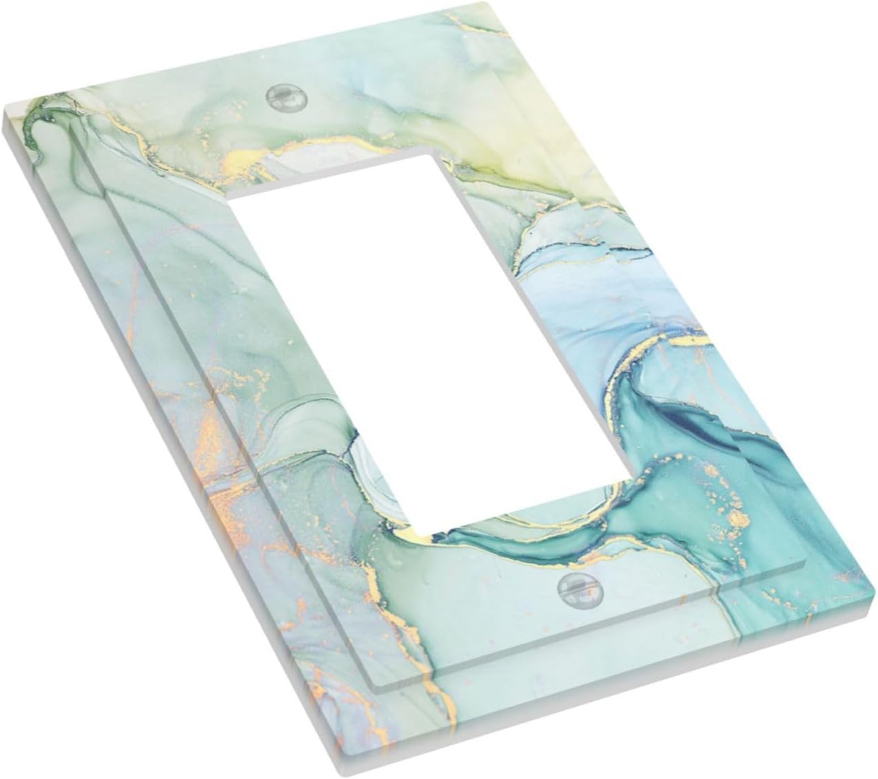 Decorative Outlet Covers Teal Gold Marbling Turquoise 1 Gang Single Rocker Light Switch Cover Plate Wall Plates GFCI Faceplate for Bathroom living Room Decor