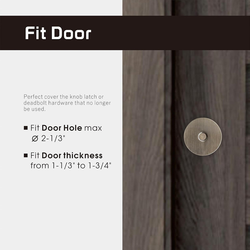 Door Hole Cover Plate, 2-5/8" Diameter Solid Steel, Hole Filler Plate (2, Antique Brass)