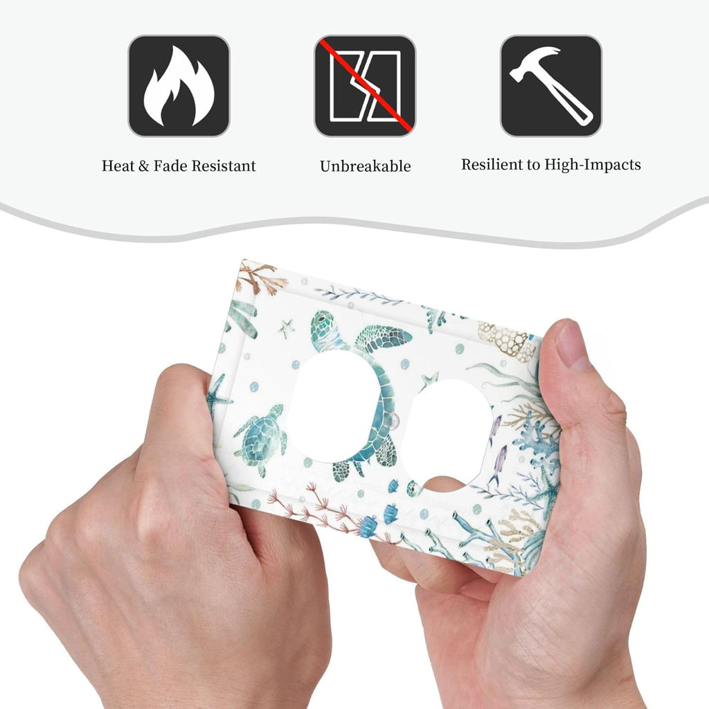 Sea Turtle Ocean Starfish Fish Coral Pearl Outlet Covers 1 Gang Duplex Light Switch Cover Decorative Switch Plates Electrical Receptacle Faceplate Wall Plate for Bathroom Kids Room Decor