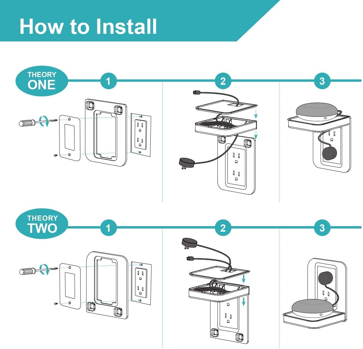 Outlet Shelf, Bathroom Wall Holder with Built-in Cable Management, Wall Organizer for Smart Home Decor Space Saving Electric Toothbrush Use as Echo Holder (Decora-style rectangular, 1, Pack)