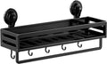Shower Caddy Suction Cup, 11.8 inch Suction Shower Shelf with Hooks NO-Drilling Bathroom Holder, Rustproof Bathroom Organizer, Black