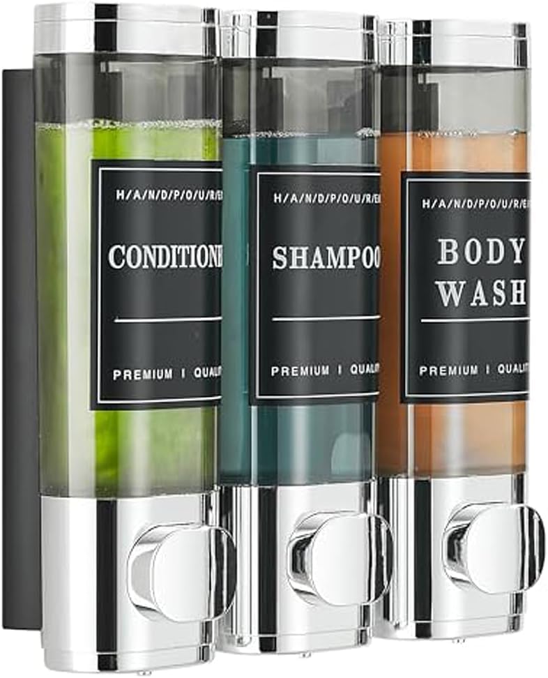 Shower Shampoo Dispenser 3 Chamber No Drill Wall-Mounted,Shampoo and Conditioner Dispenser Shampoo for Shower Wall Mounted Body Wash for Bathroom,Chrome