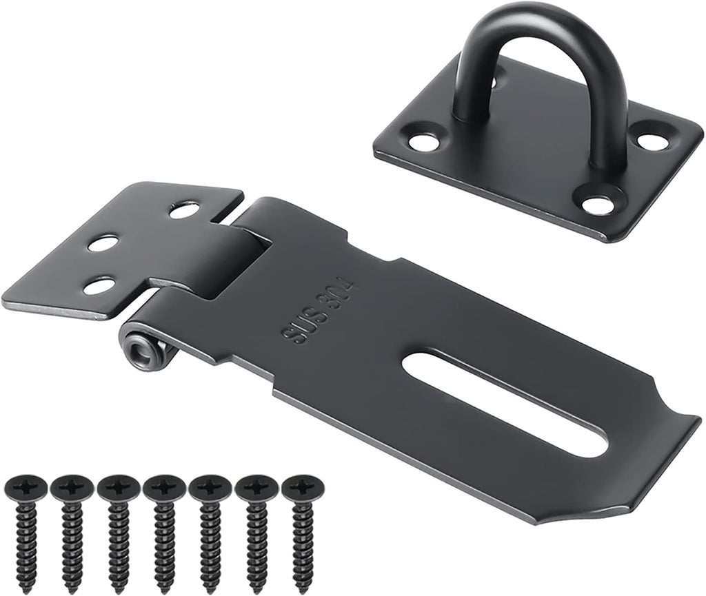 Alise Door Lock Hasp Latch,3 Inch SUS 304 Stainless Steel Safety Packlock Clasp Hasp Lock Latch with Fixing Screw for External Doors Window Cabinet Pet Cage, Black,MS9B-3C