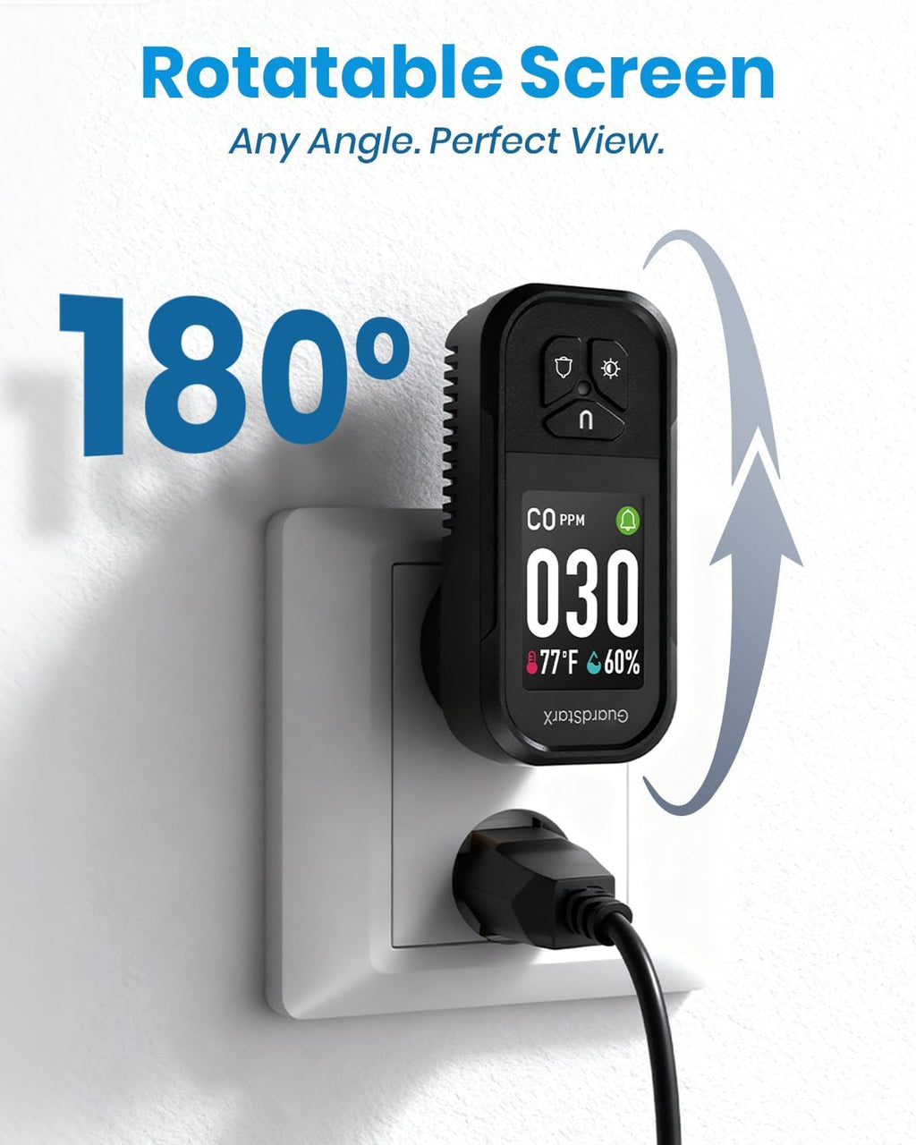 X-100D 3-in-1 Carbon Monoxide Detectors Plug in, 180°Rotating Display, Portable Carbon Monoxide Detector for Travel, CO Detector with Triple Alerts, Early Warning for Home, RV, Hotel - Black