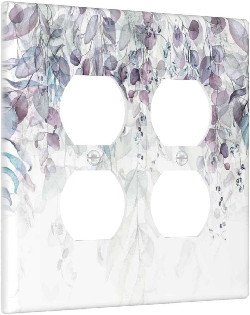 Hazy Leaves Ivy Nature Plants Eucalyptus Leave Outlet Covers 2 Gang Double Duplex Decorative Light Switch Covers Electrical Wallplates Socket Faceplate for Bedroom Home Decor