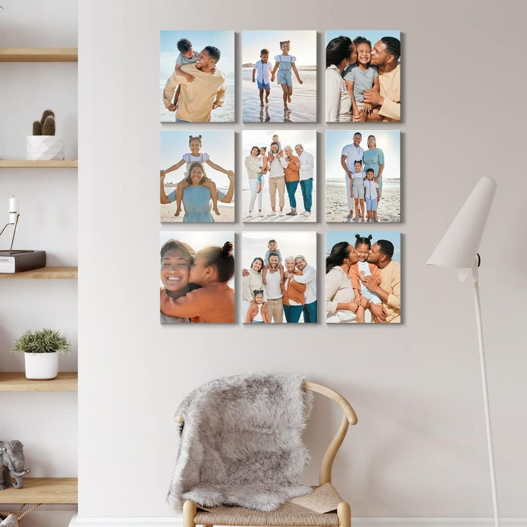 Renditions Gallery Set of 9, 8X10 Custom Photo Prints with Real Wood Picture Frames. Create Personalized Photos with Peel & Stick Photo Frames. Wrapped Canvas