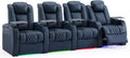 Weilianda Home Theater Seating Top Grain Leather Zero Gravity Recliner Chair Power Headrest Recline Movie Seat Gaming 7 Colors Mood Light Sofa with Tray Table USB Charge Row of 4 Blue