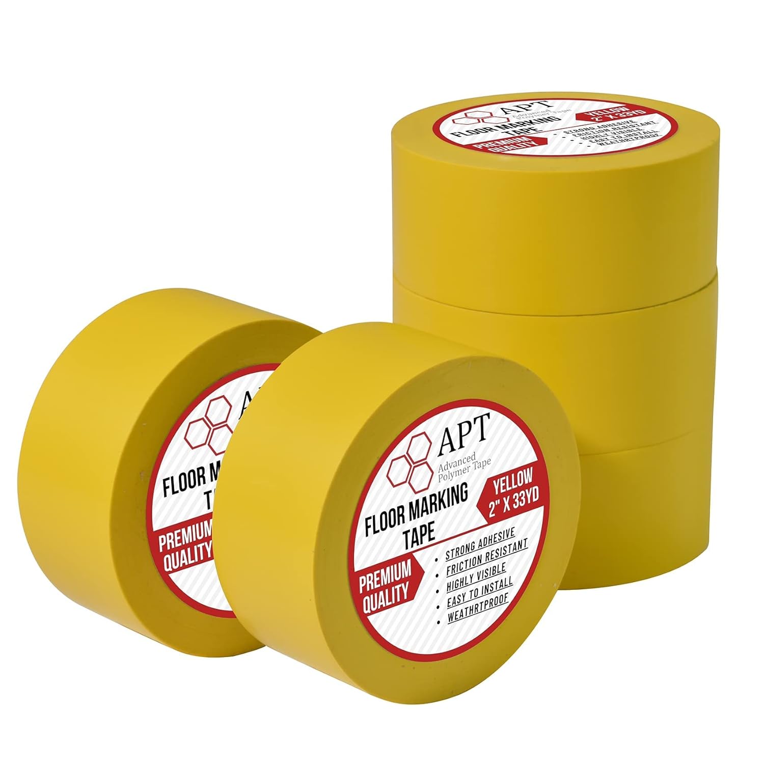 APT, Multi Color Marking Tape, Premium Safety Marking and Dance Floor Splicing Tape, 6 mil Thick (Yellow, 5 Roll)