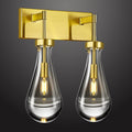 Raindrop Wall Sconces Gold Crystal Sconces Wall Decor Modern Lighting Glass Bathroom Sconces Indoor Vanity Light Wall Lamp for Bedroom Living Room Stair(2-Light)