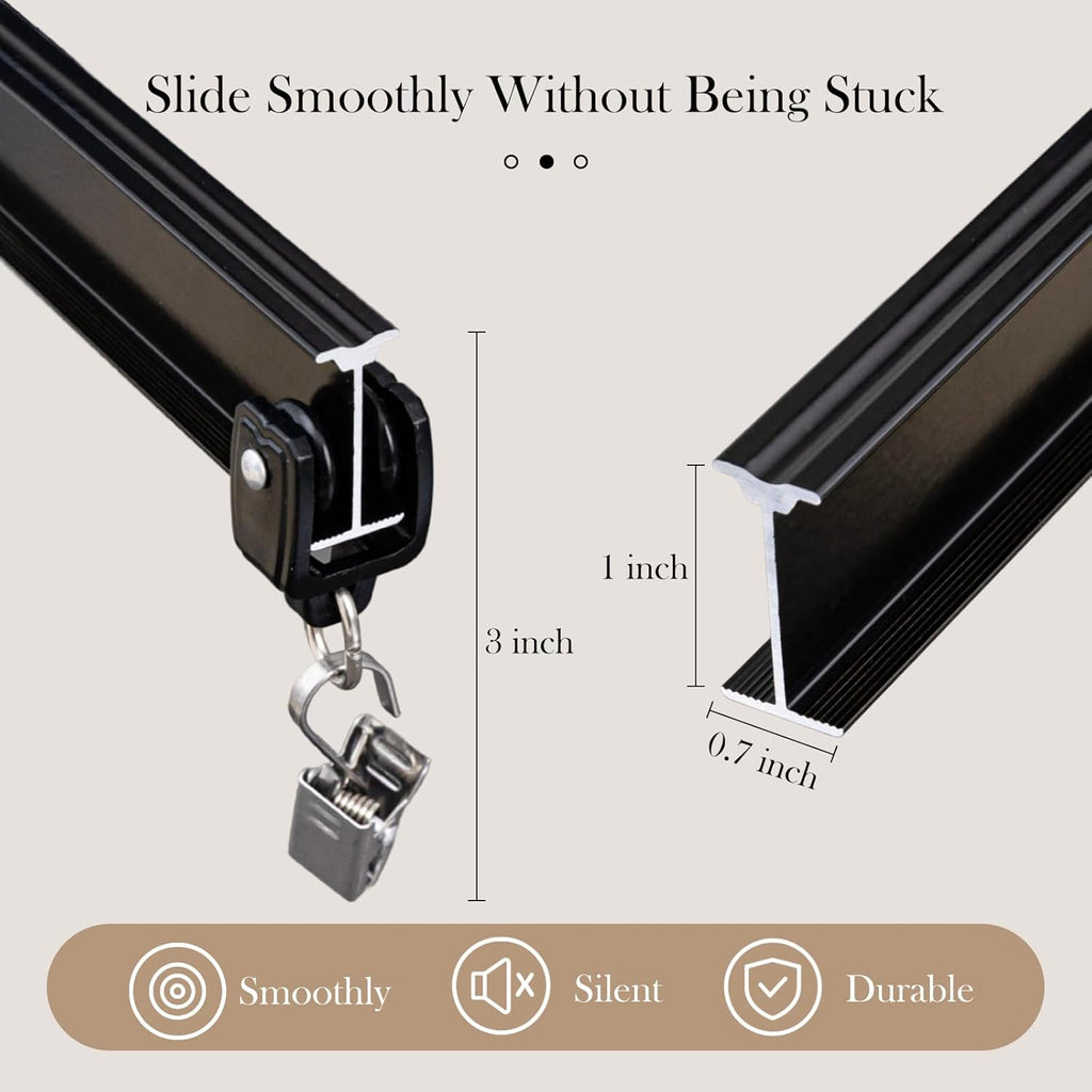 Flexible Ceiling Curtain Tracks, Ceilings Track for Curtains, Aluminum Curtains Track Ceilings Mount,Wall Mount Curtain Rail, Ceiling Curtain Rod, Sliding Curtain Tracks with Clips (Black 9FT)