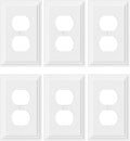 6-Pack Duplex Outlet Cover, Natural Bamboo Fiber Switch Plates and Outlet Covers, White Decorative Wall Plates for Electrical Outlets, 1 Gang Receptacle Cover, Corrosion Resistant