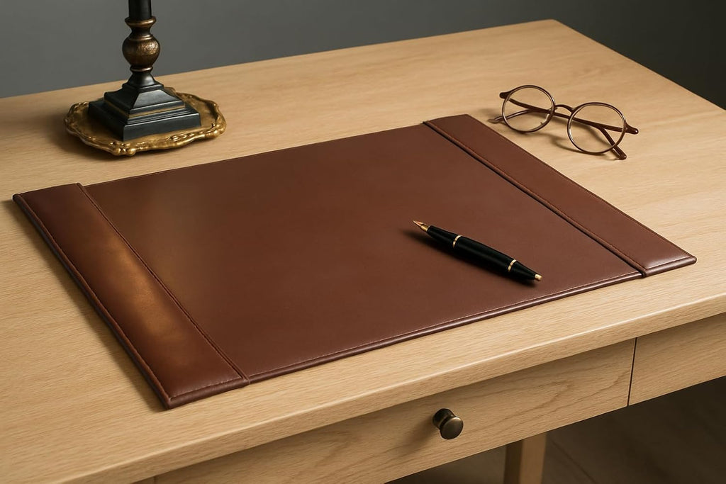 DACASSO 30 x 18, Brown Bonded Leather Desk Pad with Side Rails - Luxury Leather Desk Blotter for Writing