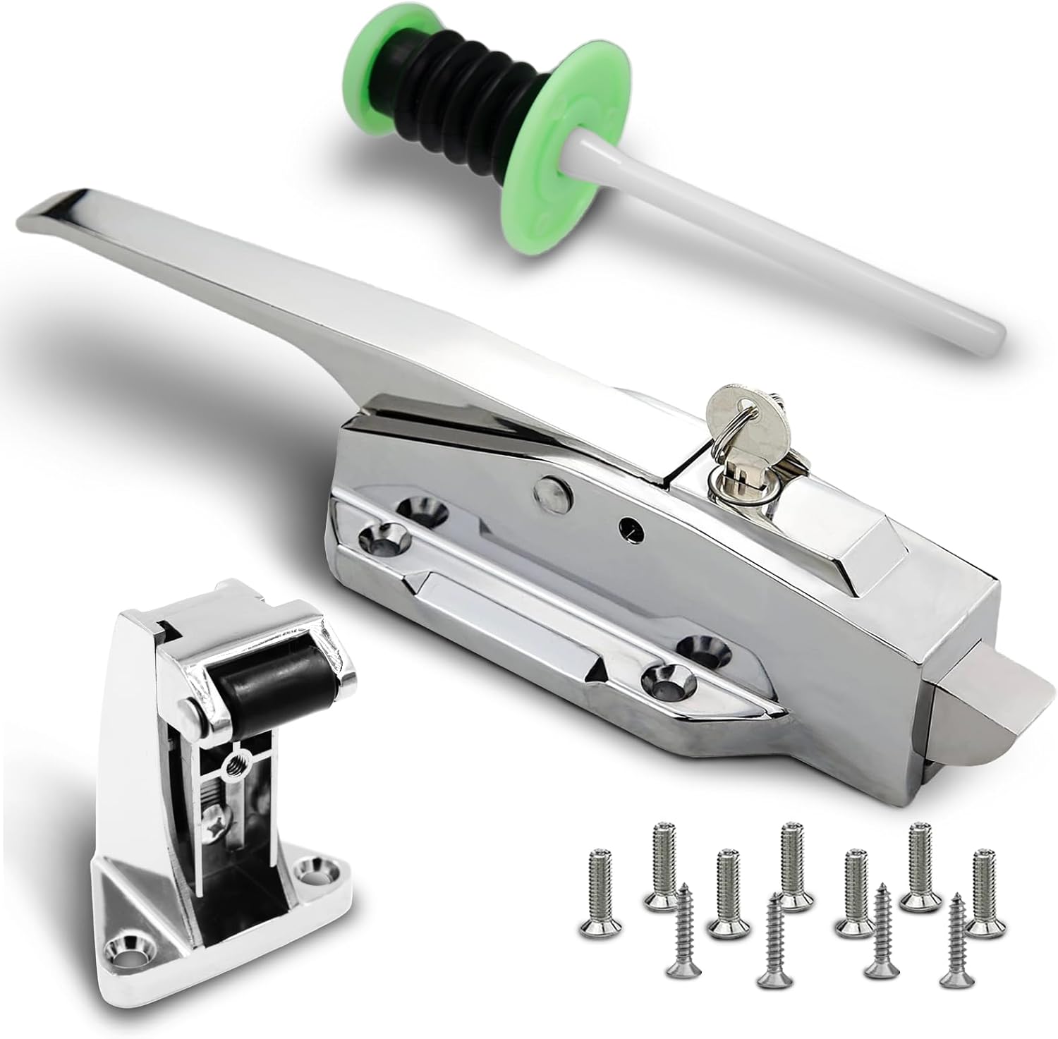 Walk in Cooler Door Handle, Walk in Cooler Door Closer Complete Latch Kit, Cooler Door Radial Latch (1/5 In-3/5 in(Offset)) and 6" Solid Nylon Glow-in-The-Dark Release Handle