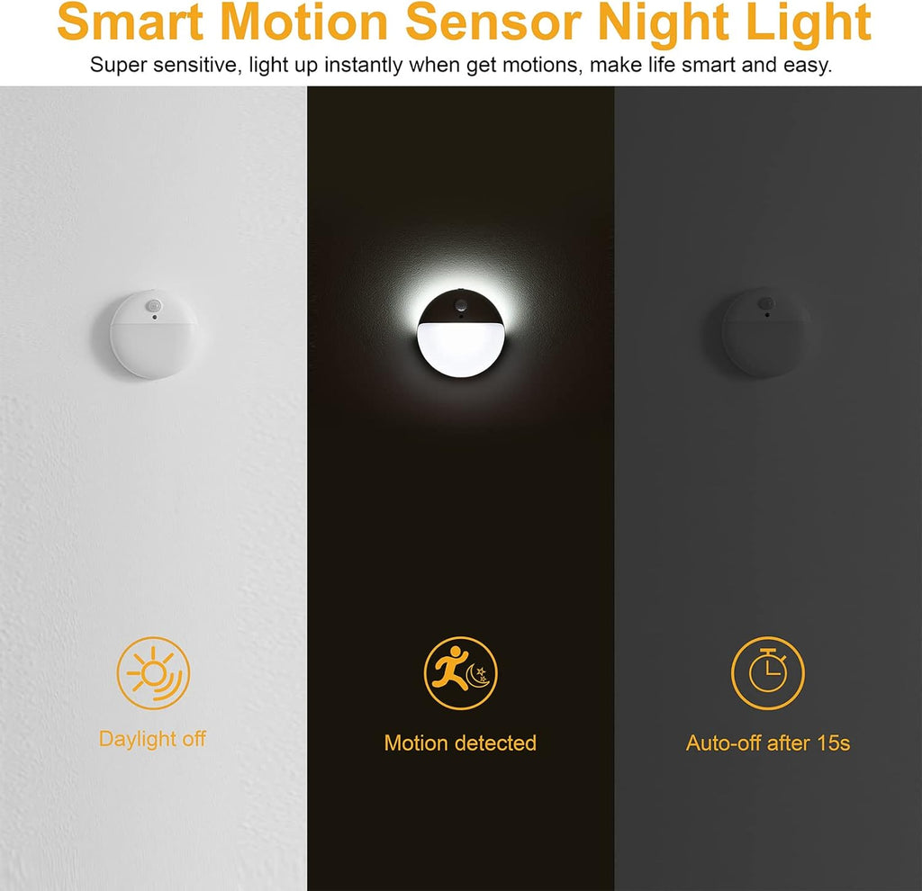2 Pack Battery Night Light, Toilet Lights, 2.6" Small Motion Senor Light, Stick on Lights, 3 Light Modes, Dimmable LED Nightlight for Closet, Stairs, Garage, Cabinet, Toliet, Daylight White