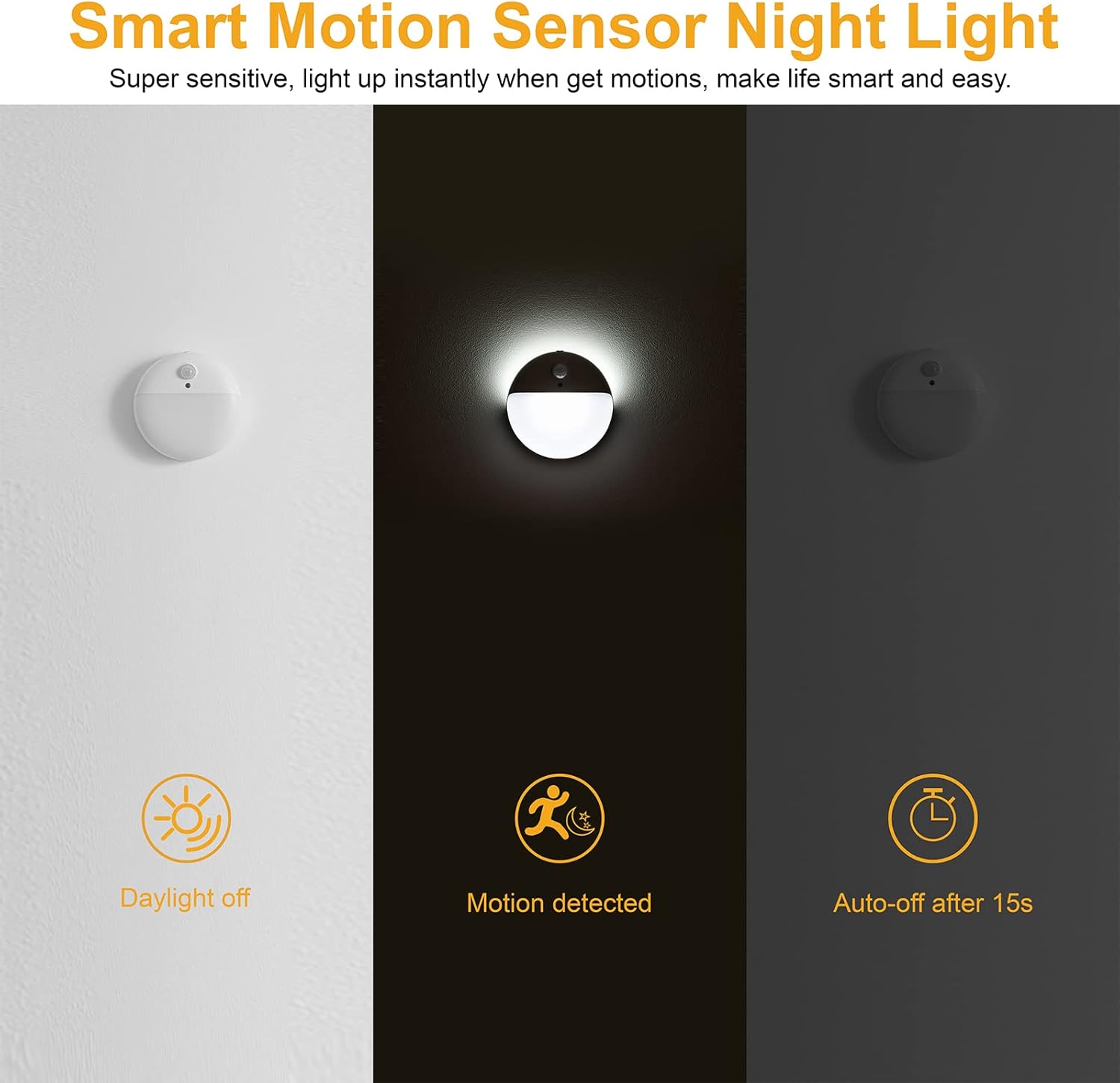 2 Pack Battery Night Light, Toilet Lights, 2.6" Small Motion Senor Light, Stick on Lights, 3 Light Modes, Dimmable LED Nightlight for Closet, Stairs, Garage, Cabinet, Toliet, Daylight White