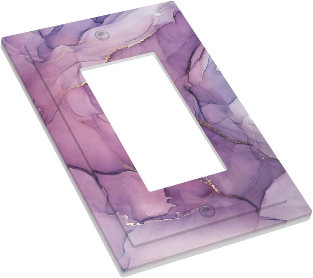 Decorative Outlet Covers Purple Marbling Golden Line 1 Gang Single Rocker Light Switch Cover Plate Wall Plates GFCI Faceplate for living Room Bathroom Decor