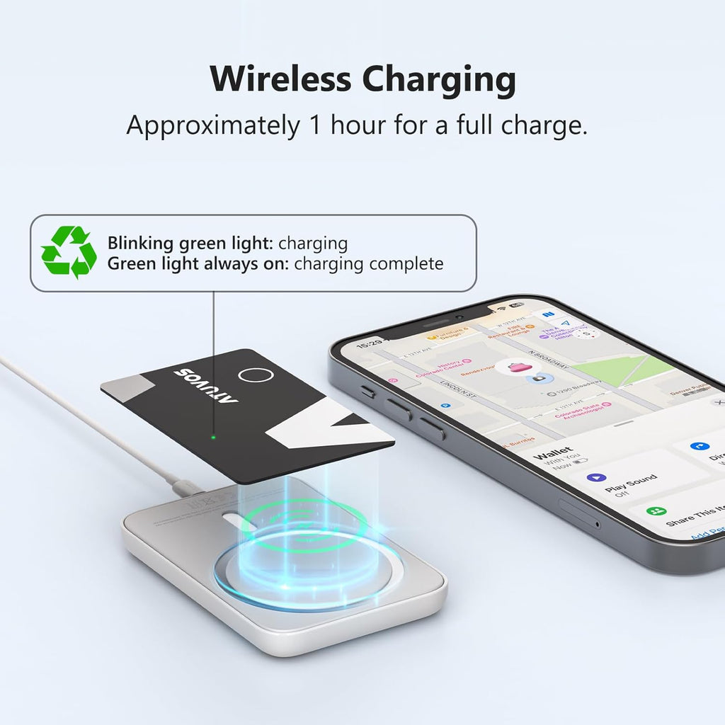 [Apple MFi Certified] ATUVOS Rechargeable Wallet Card, Ultra-Thin 1.6mm Blueooth Air Tag Tracker Works with Apple Find My (iOS Only), Item Locator for Passport, Luggage, IP67 Waterproof, 2 Pack