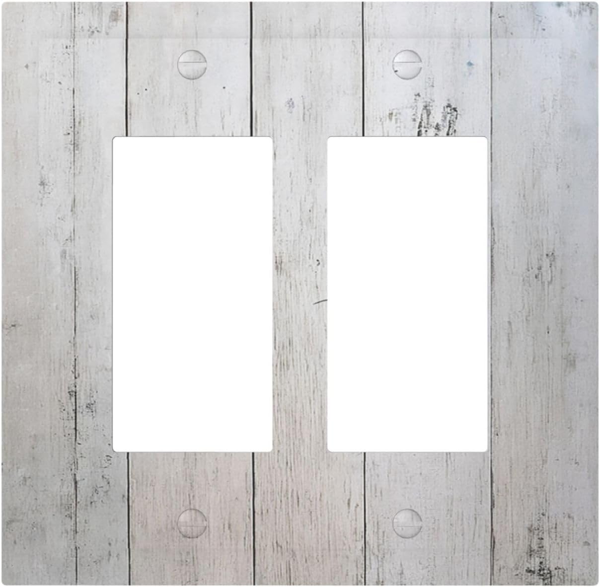 Rustic White Grey Wood Grain Decorative Outlet Covers 2 Gang Double GFCI Rocker Light Switch Cover Plate Electrical Wall Panels for Bedroom Bathroom Decor