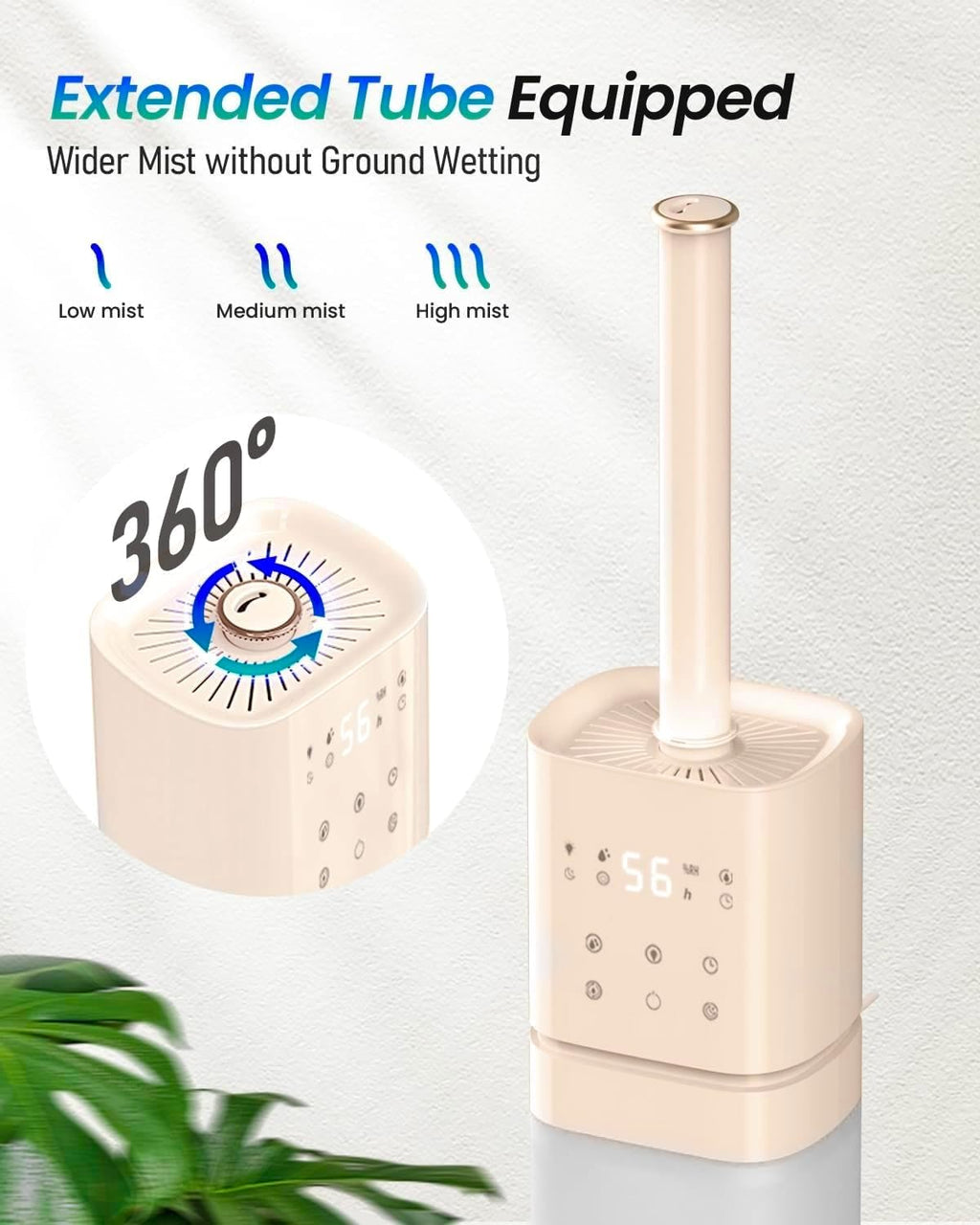 Smart Humidifier Large Room, 2.1Gal/8L Humidifiers for Bedroom with Extended Tube&Night Light, Whole House Cool Mist Humidifiers, WIFI App&Voice Control, School/Office/Warehouse, Pale Pink