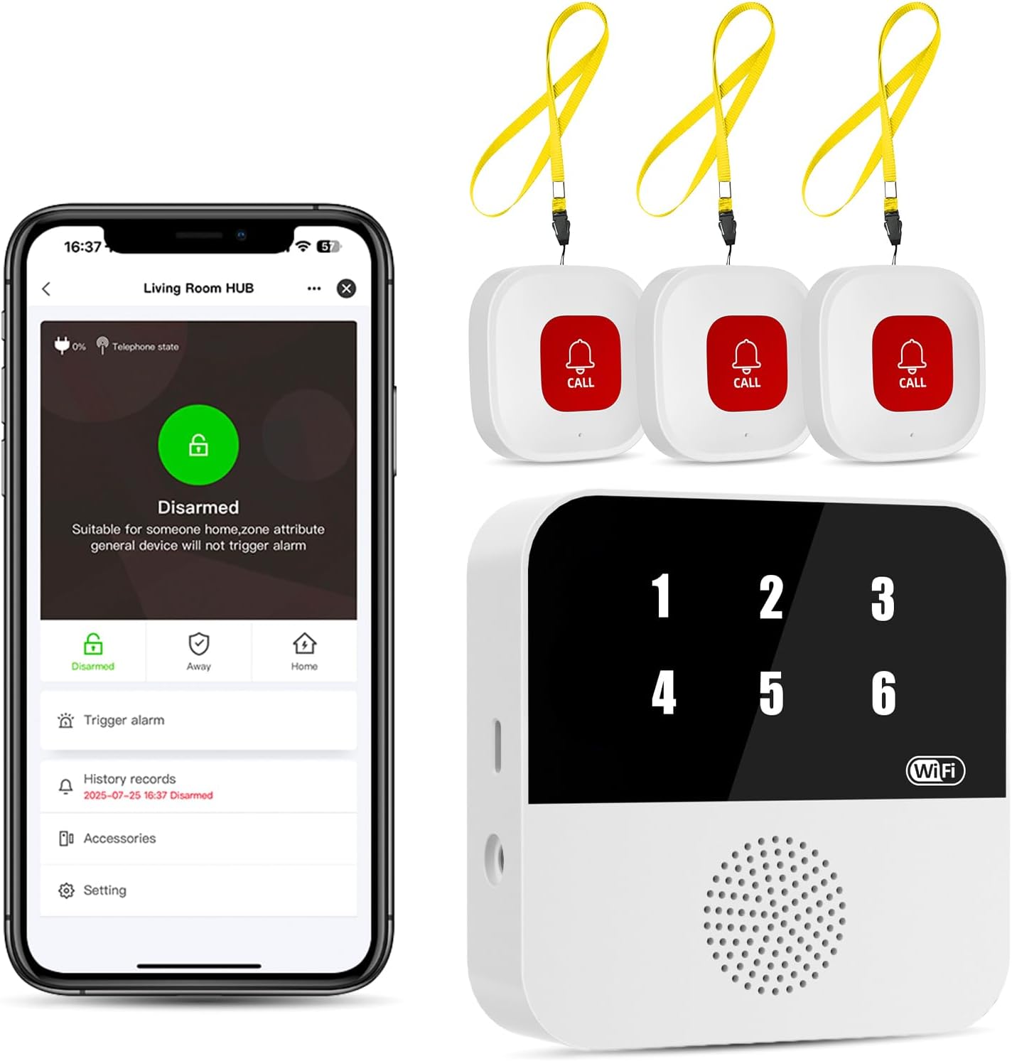PILSAMSA WiFi Caregiver Pager Wireless Call Button with Flashing Caller ID & App Alerts, 3 Waterproof Panic Button, Life Alert Systems for Seniors No Monthly Fee, Alert Button for Seniors at Home