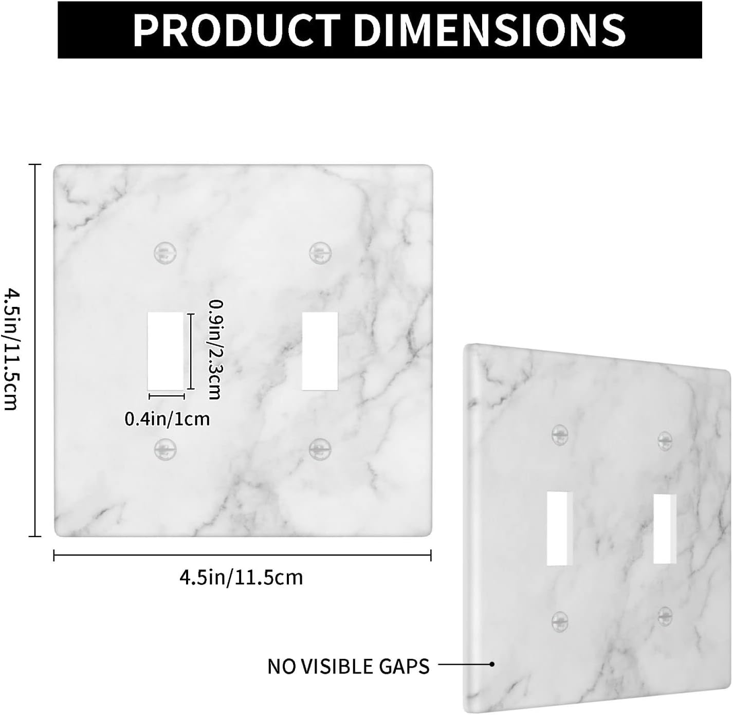 White Marble Pattern Light Switch Cover Decorative Double Toggle Wall Plate 2-Gang Art Print Faceplate for Kitchen Home Kids Room Decor 4.5" X 4.5"
