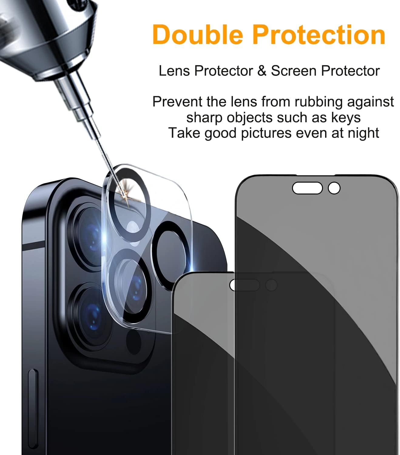 PEHAEL 2+2Pack for iPhone 14 Pro Max Privacy Screen Protector with Camera Lens Protector Full Coverage Anti-Spy Tempered Glass Film 9H Hardness Easy Installation Bubble Free [6.7 inch]