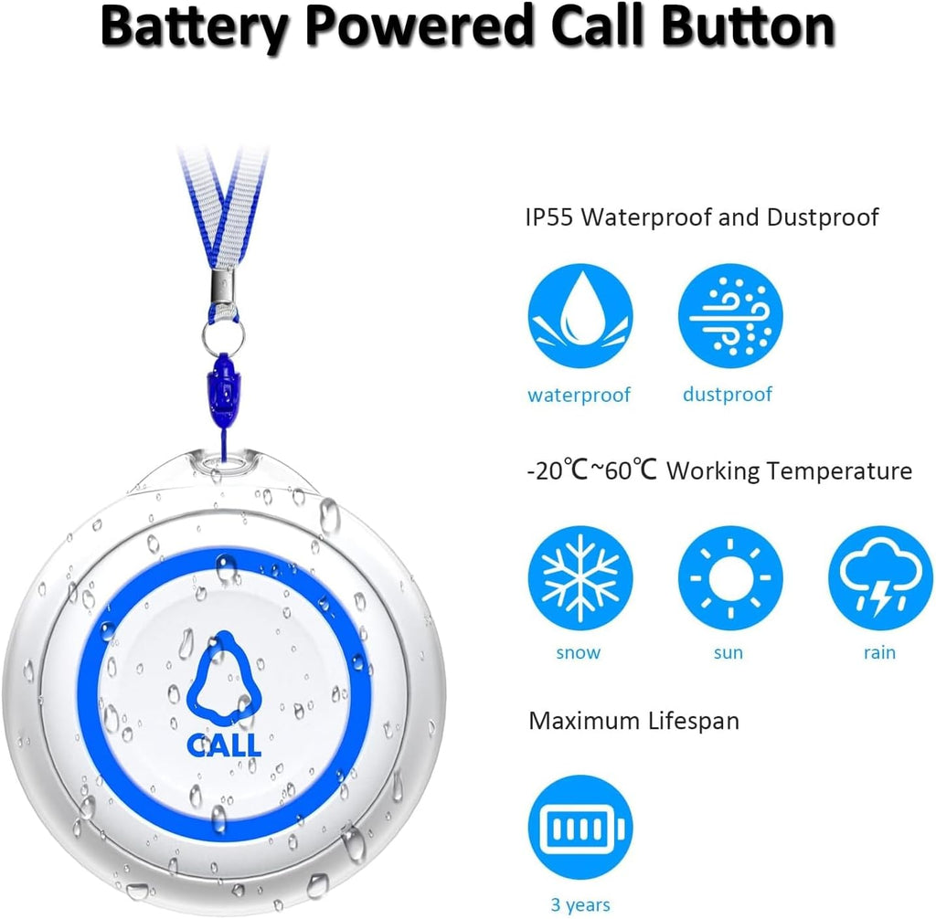 METAK Caregiver Pager Wireless Call Button for Elderly/Senior at Home, 3 Receiver + 3 Button, 1500FT 58 Ringtones Medical Life Alert System for Patients, Disabled, Nurses, Emergency Assistance, White