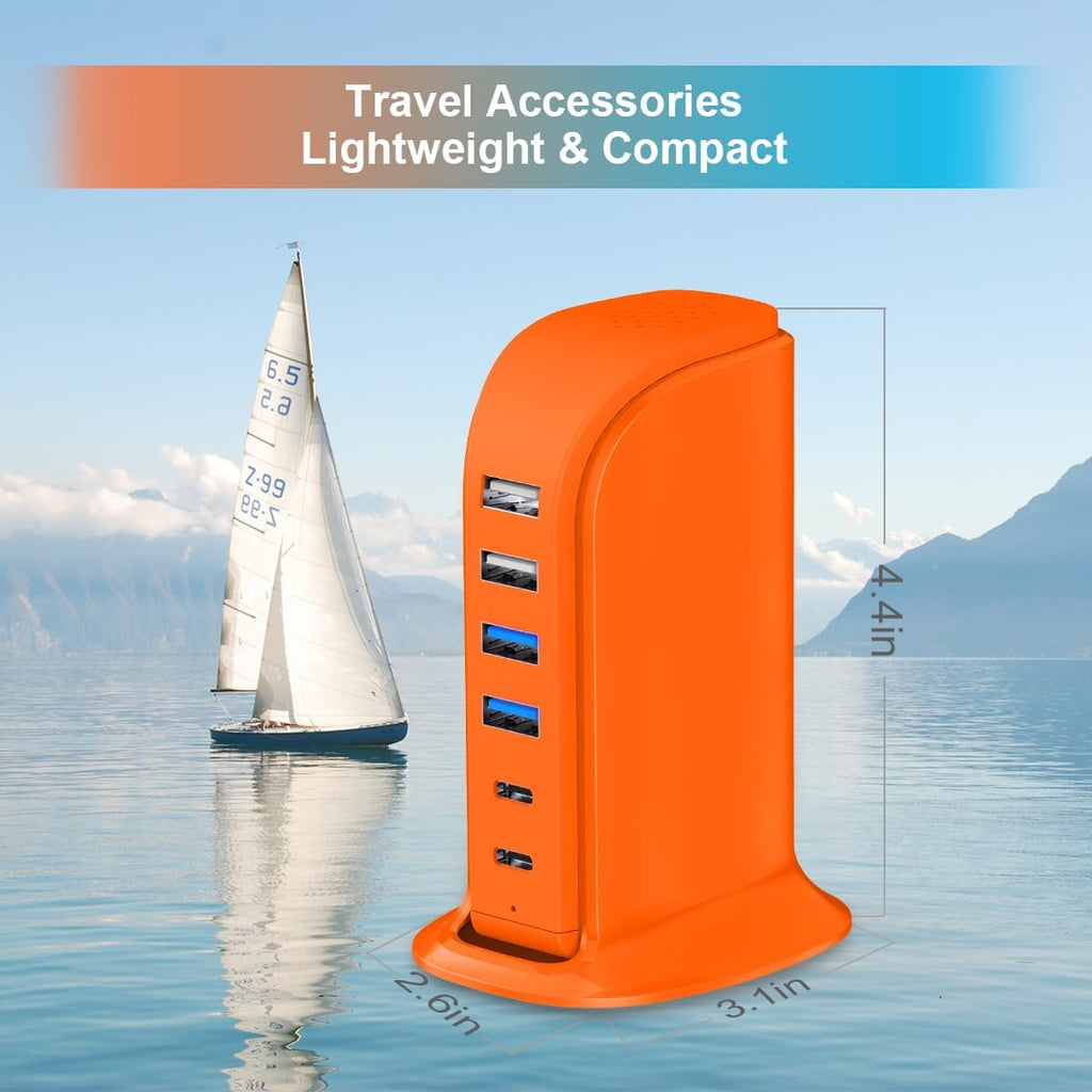 Upoy Dual USB C Charger Block, Charging Station for Multiple Devices 45W Total, USB Tower Hub Travel Ready, 6 Ports Charging Blocks for Guest Room, Office, Desk