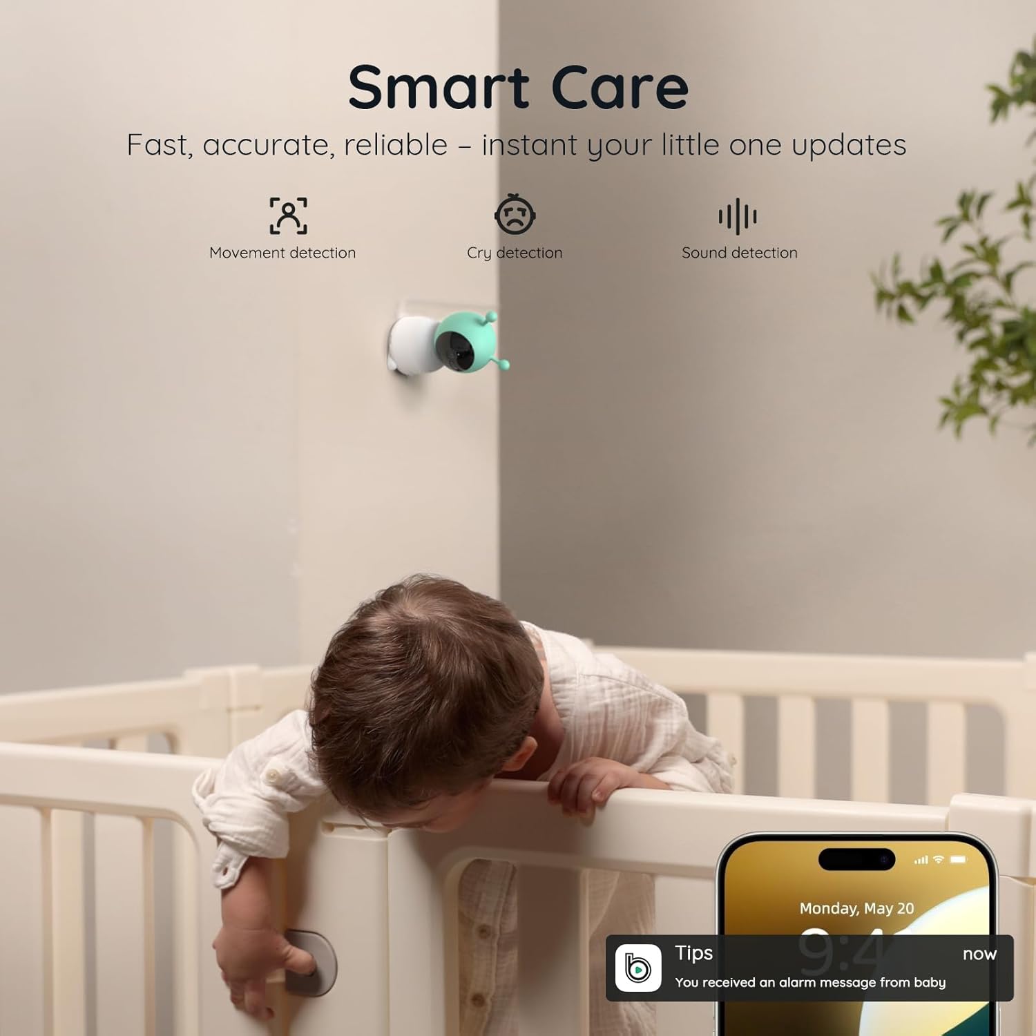 BOIFUN 2K WiFi Baby Monitor with Camera and Audio, Soothing Night Light, APP & 5" Split-Screen Control, Motion/Cries/Noise/Customizable Alarm Zones Detect, Auto Tracking, Humidity&Temperature Detect