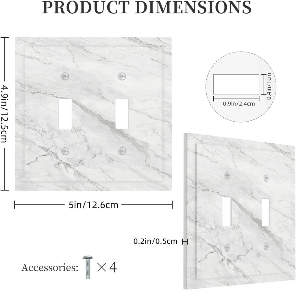 Decorative Switch Plates Marble Granite White And Grey 2 Gang Double Toggle Wall Plate Outlet Light Switch Cover Electrical Faceplate for Home Bedroom Decor