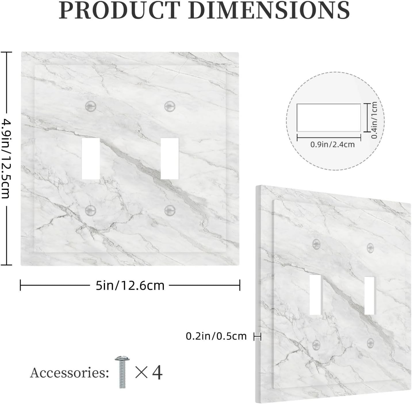 Decorative Switch Plates Marble Granite White And Grey 2 Gang Double Toggle Wall Plate Outlet Light Switch Cover Electrical Faceplate for Home Bedroom Decor