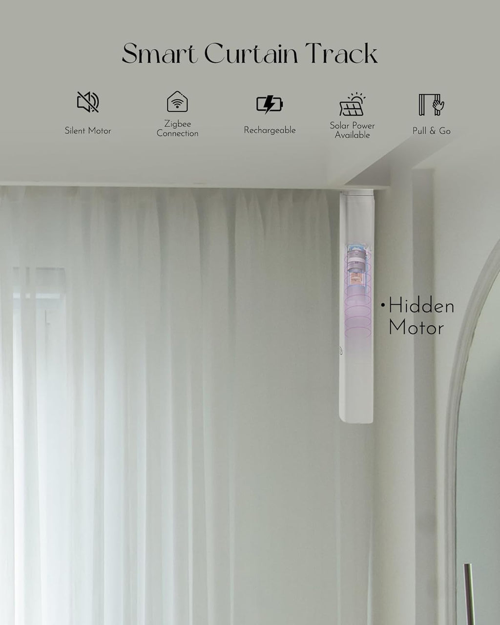 Graywind Rechargeable Smart Curtains Compatible with Alexa App Remote Control Motorized Drape for Sliding Door One-Way or Split Draw, Custom Width Up to 220" (Sheer Textured White)