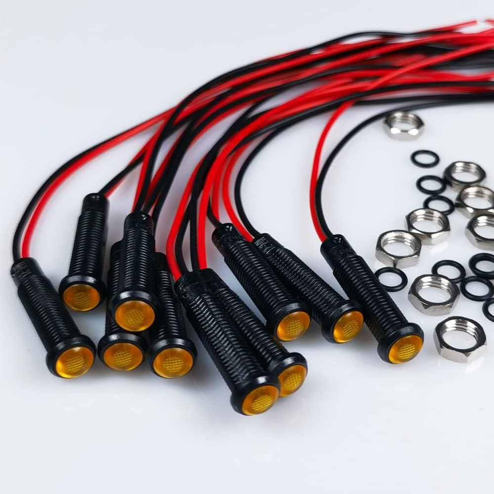 10pcs LED Plastic Indicator Pilot Light AC/DC 12-24V Mounting Hole Size 6mm(Orange)