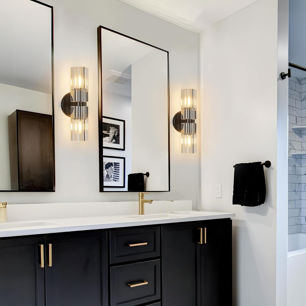 Modern Black Wall Sconces Set of Two Bedroom Crystal Wall Sconces Indoor Sconces Wall Lighting Living Room Sconces with K9 Crystal Lampshade for Bathroom Hallway Entryway Stairway