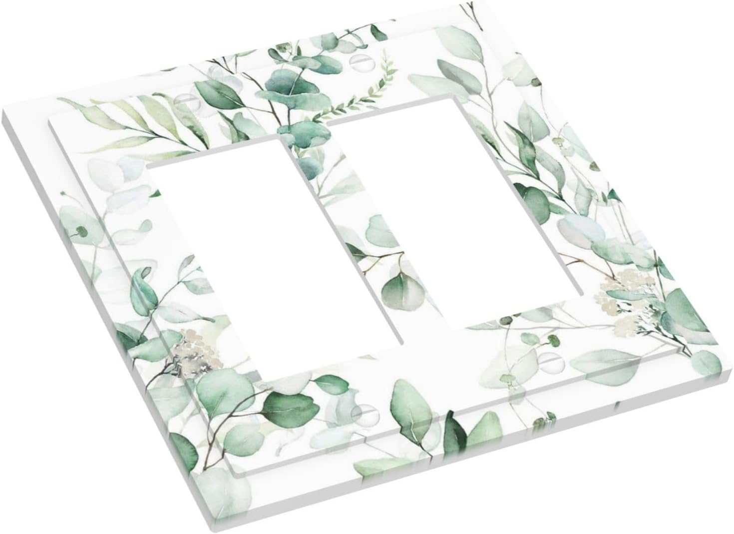 Boho Green Eucalyptus Leaf Floral Plants Flowers Decorative Outlet Covers 2 Gang Double GFCI Rocker Electrical Wall Panels Light Switch Cover Plate for Bed Room Living Room Decor