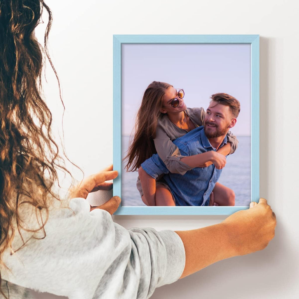 Renditions Gallery 11X14 Custom Photo Prints with Real Wood Picture Frames. Create Personalized Photos with Peel & Stick Photo Frames. Single, Blue Frame