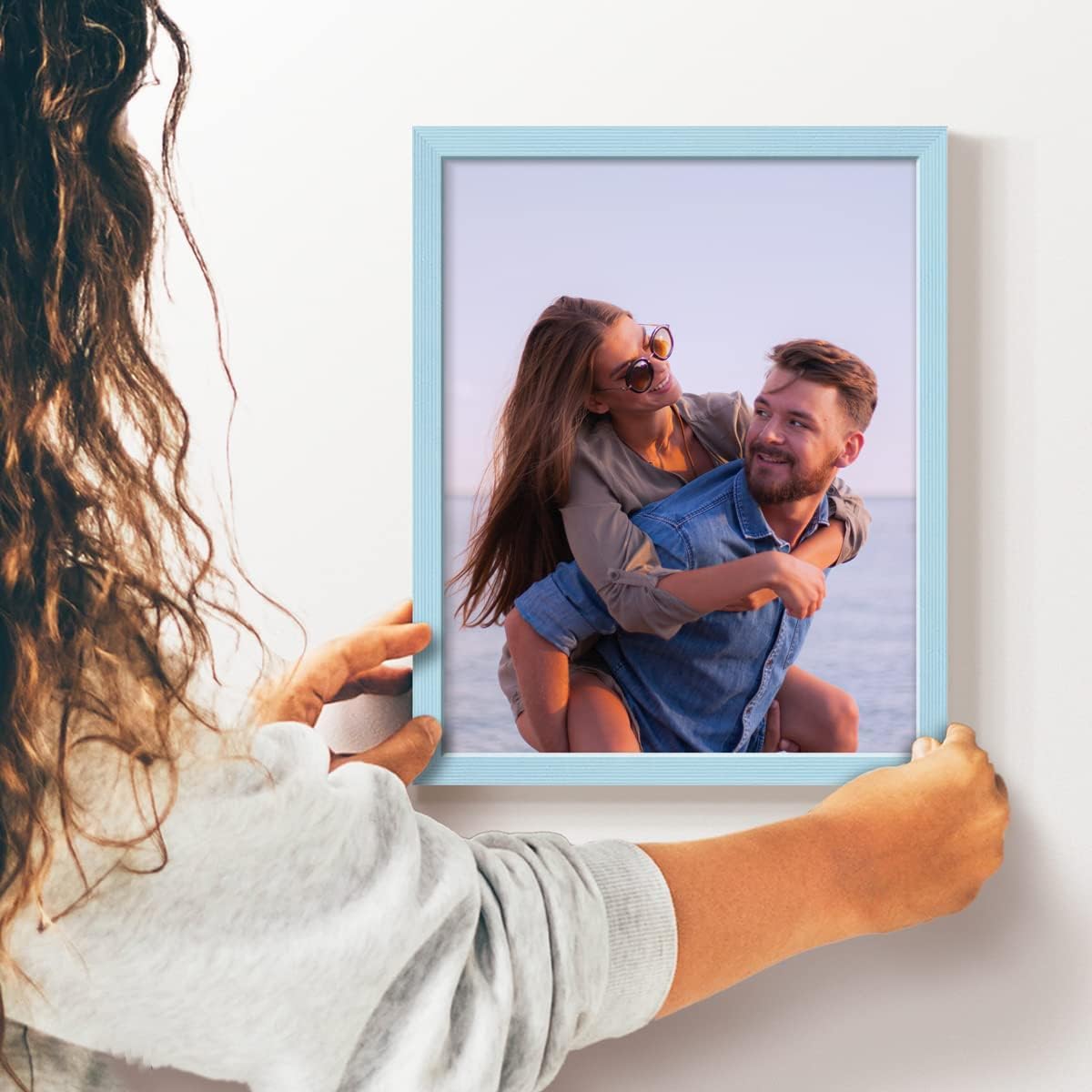 Renditions Gallery 11X14 Custom Photo Prints with Real Wood Picture Frames. Create Personalized Photos with Peel & Stick Photo Frames. Single, Blue Frame