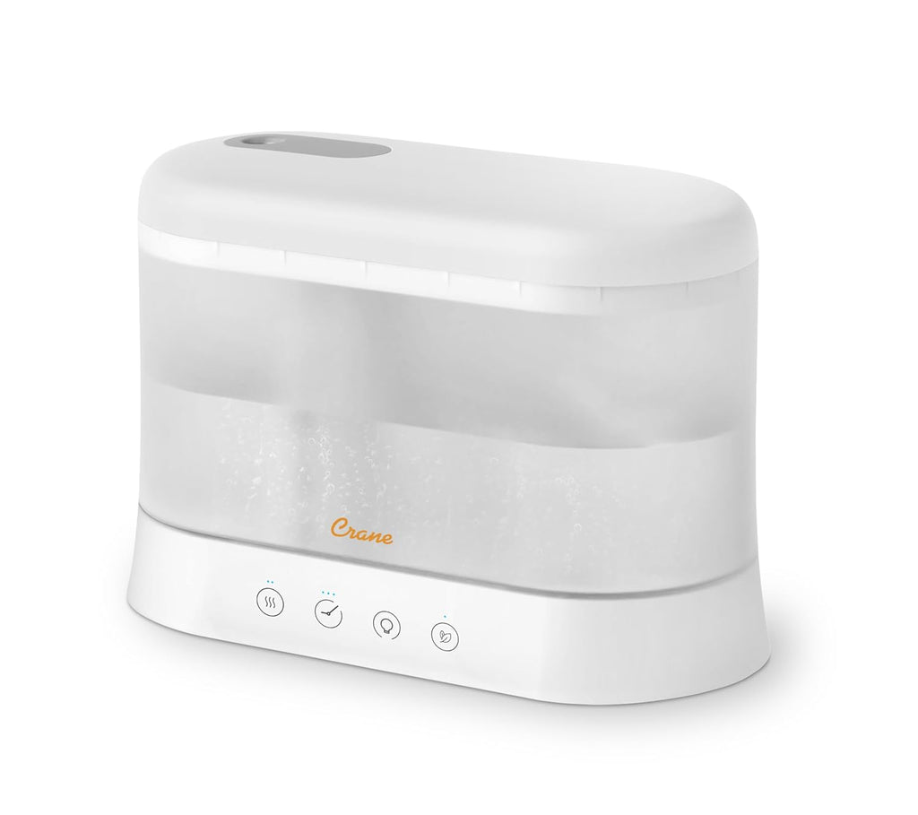 Crane 1.9 Liter Top Fill Cool Mist Humidifier & Essential Oil Diffuser, Whisper-Quiet, 15-Hour Run Time, Night Light, Small Room Air Humidifier, Humidifiers For Bedroom Kids