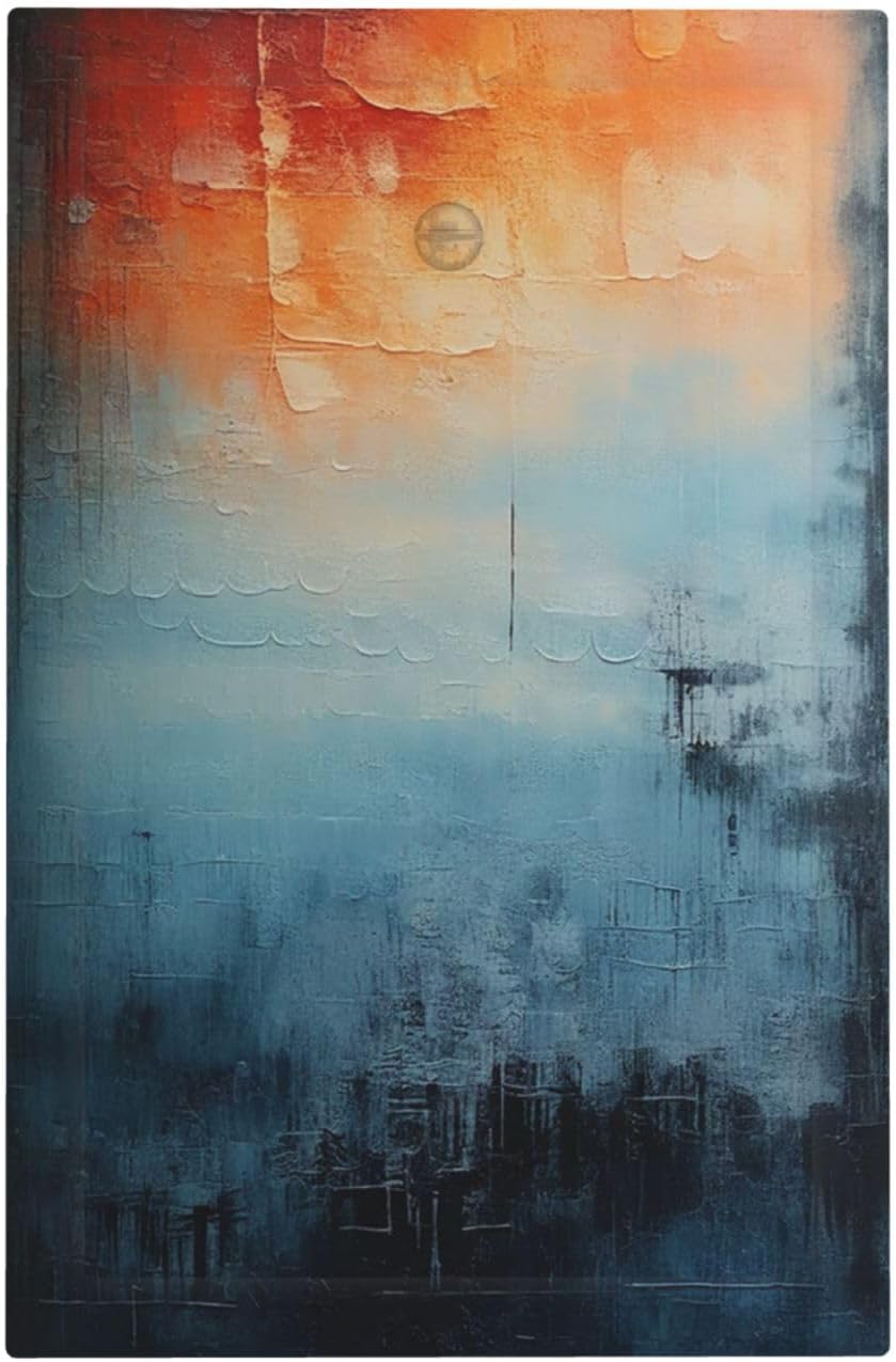 Blue Orange Abstract Modern Minimalist Oil Painting 1-Gang No Device Blank Wallplate Electrical Light Switch Covers Decorative Receptacle Face Plate Cover for Bathroom 5 X 3 IN