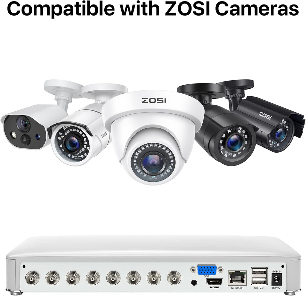 ZOSI H.265+ 3K Lite 8 Channel Security DVR Recorder with 1TB HDD,8CH Hybrid 4-in-1 CCTV DVR for 960H 720P 1080P Home Surveillance Camera System,Person Vehicle Detection,Remote Access,24/7 Recording
