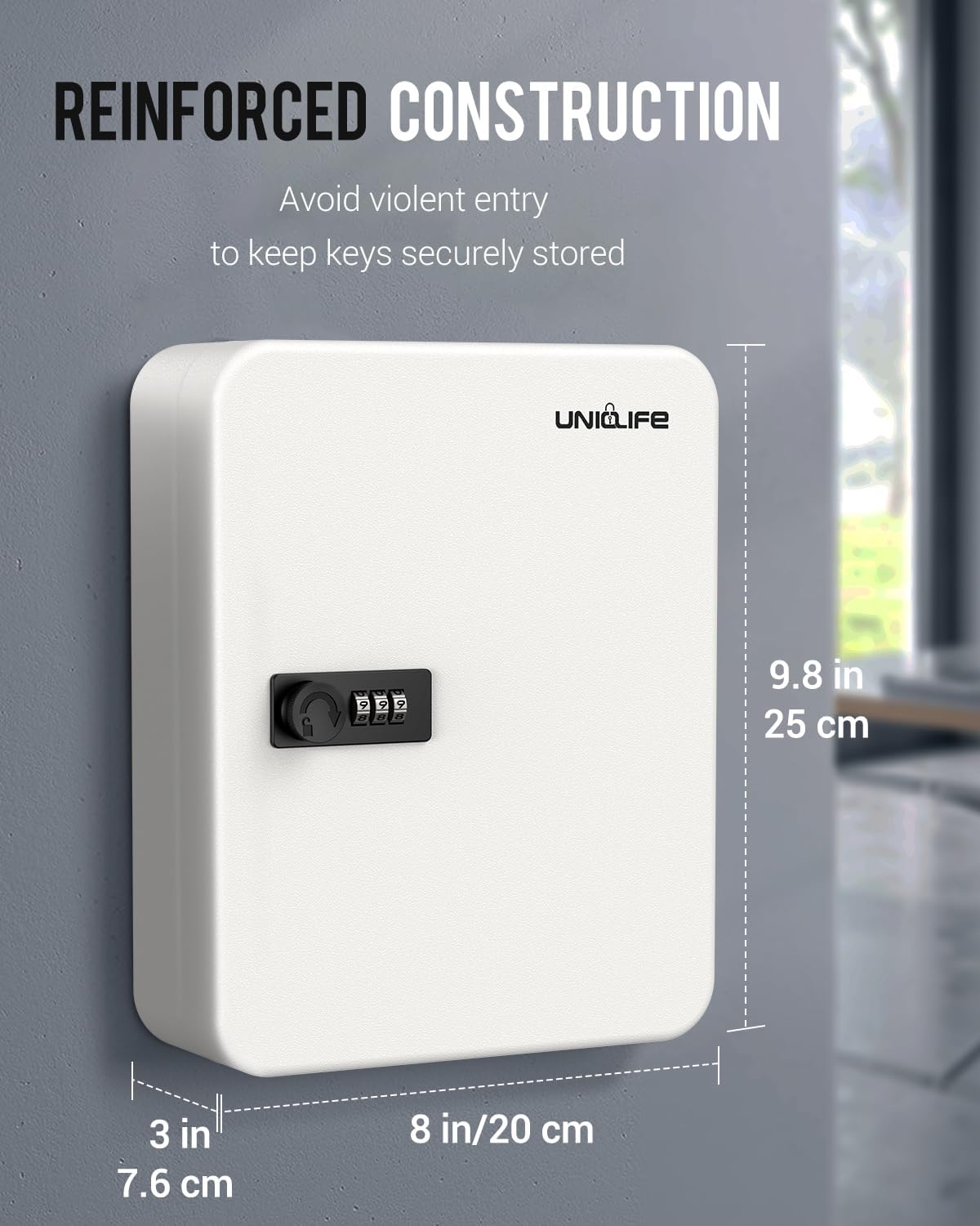Uniclife 48 Position Key Cabinet with Combination Lock Resettable White Digital Security Storage Box Steel Key Organizer with Colorful Key Tag Labels Stickers and Hooks