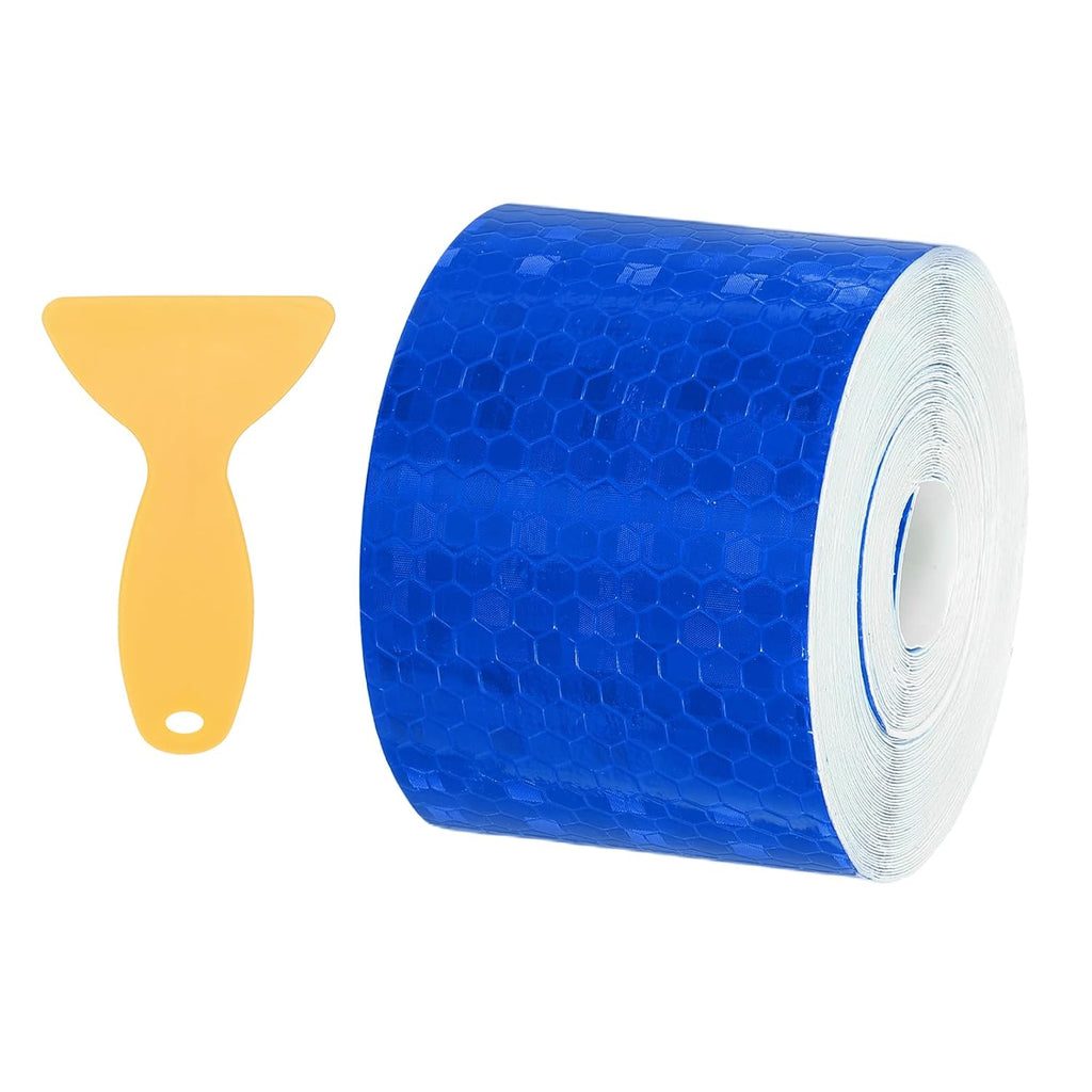 PATIKIL 2 Inch x 33 ft Reflective Tape, 1 Roll Waterproof Self Adhesive High Visibility Caution Warning Safety Tape Reflector with Scraper for Trucks Trailers Cars, Blue